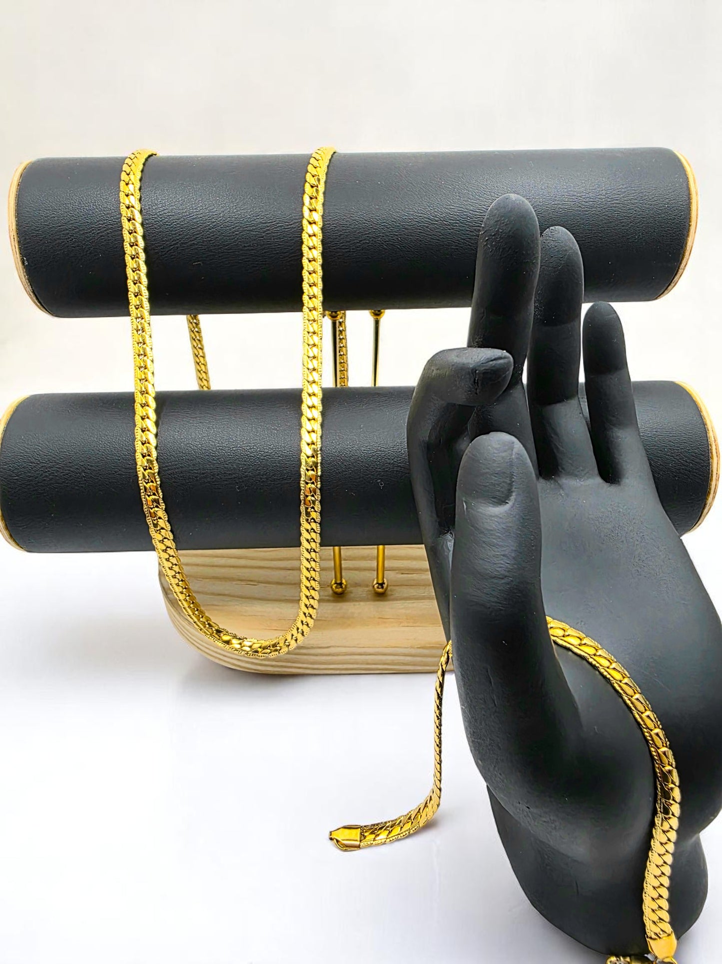 Combo Grabada 6 mm Oro Laminado 18K | Cadena 65 cm + Pulsera 20cm