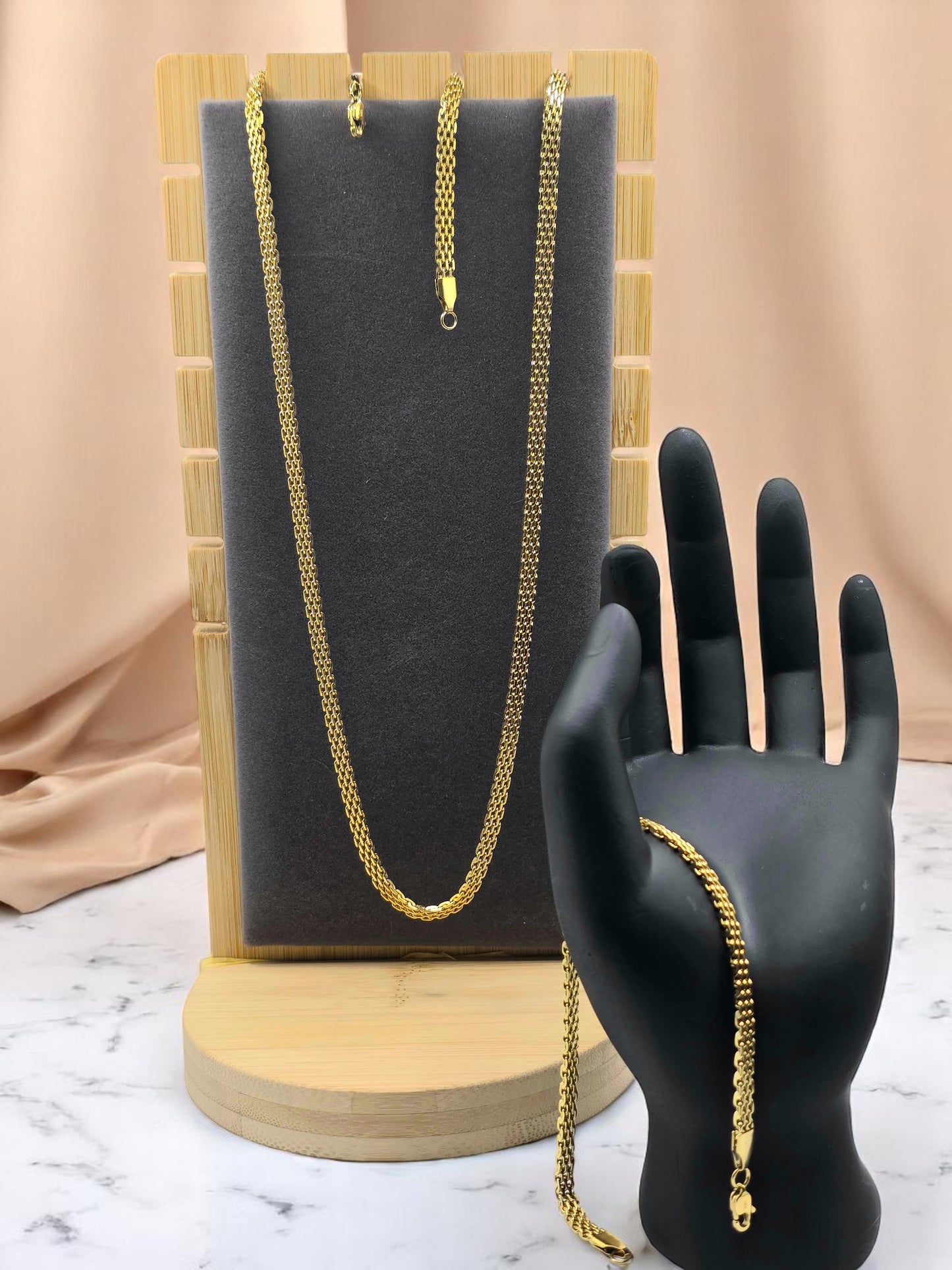 Combo Chinesca 4mm Oro Laminado 18K | Cadena 60cm + Pulsera 20cm