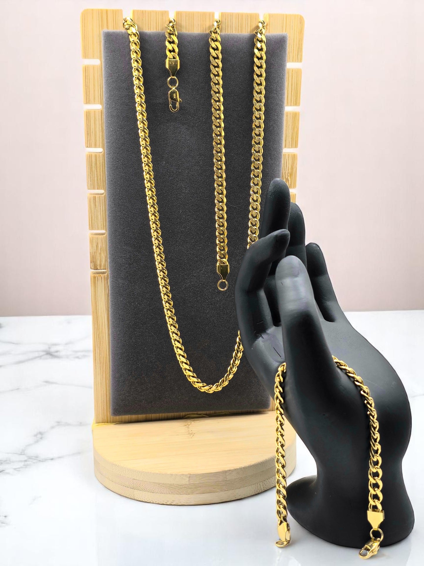 Combo Cubana 6mm Oro Laminado 18K | Cadena 65 cm + Pulsera 20 cm