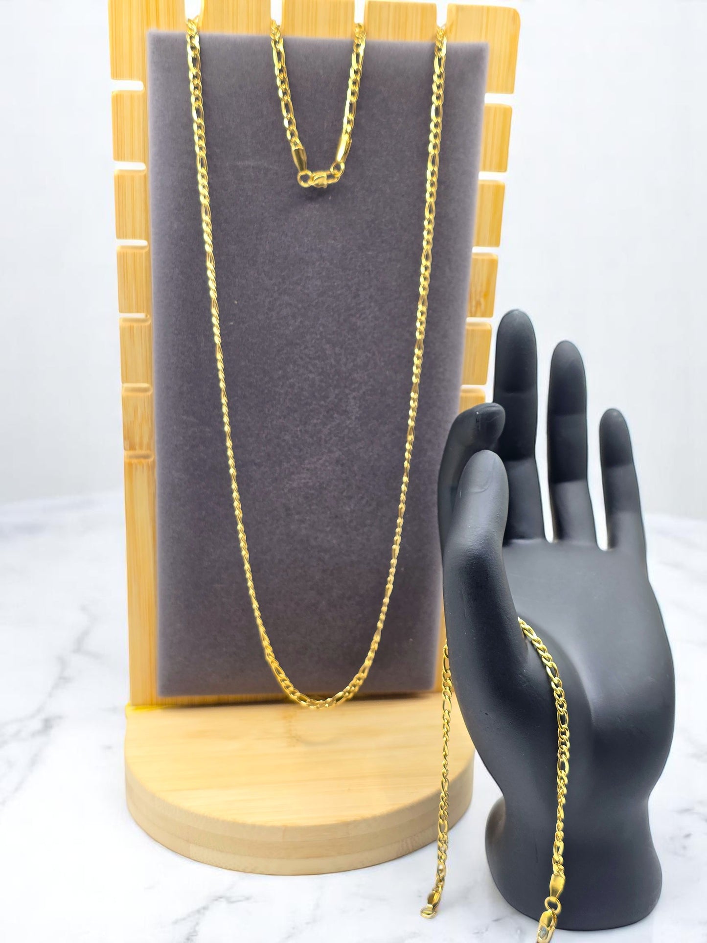 Combo Cartier 3mm Oro Laminado 18K | Cadena 60cm + Pulsera 20 cm