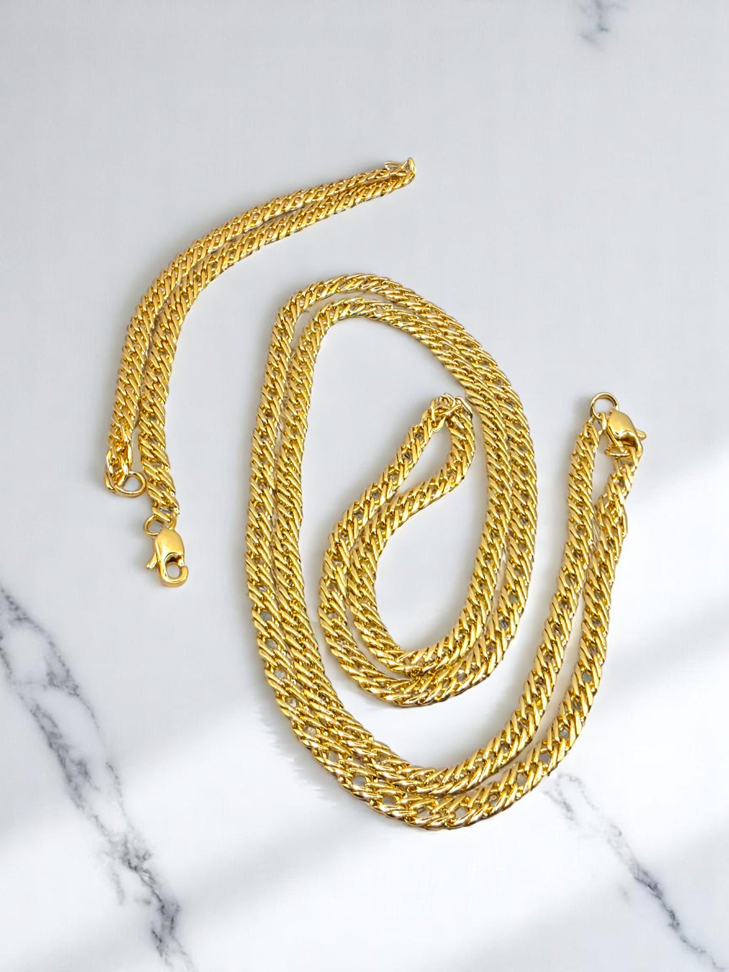 Combo Entrelazada 4mm Oro Laminado 18K | Cadena 65 cm+ Pulsera 20 cm