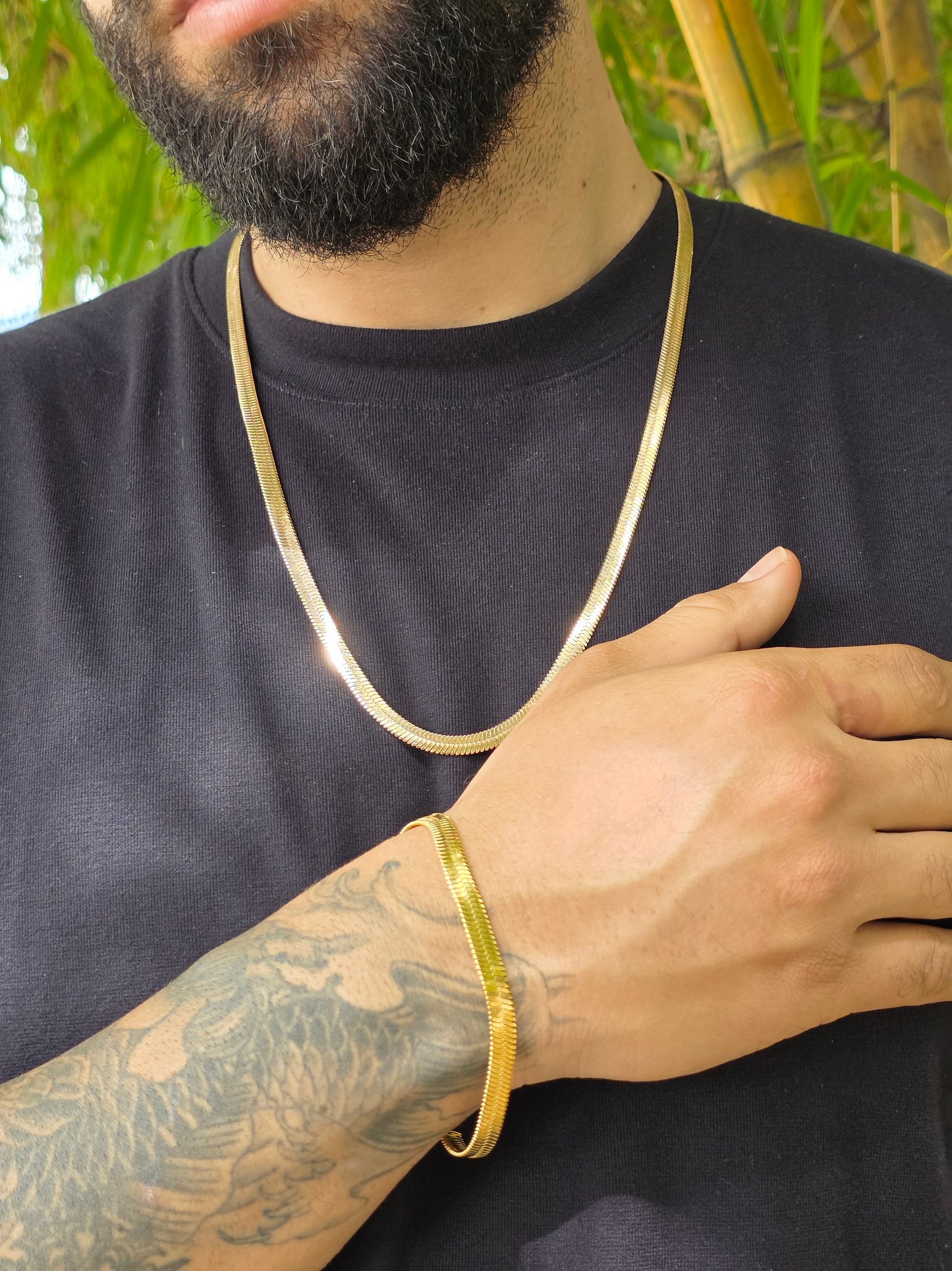 Combo Egipcia 6mm | Cadena 65 cm + Pulsera 20 cm | Oro Laminado 18K