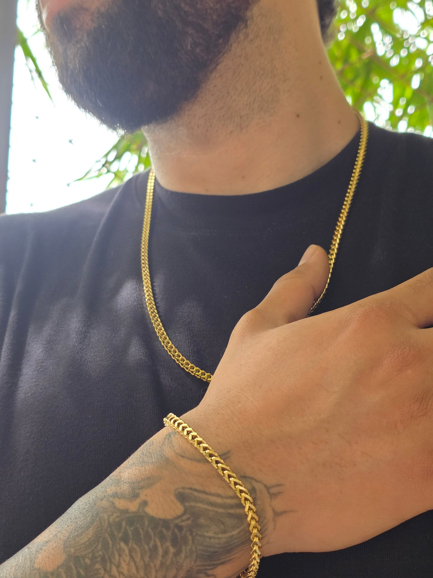 Combo Franco 4mm | Cadena 65 cm + Pulsera 20 cm | Oro Laminado 18K