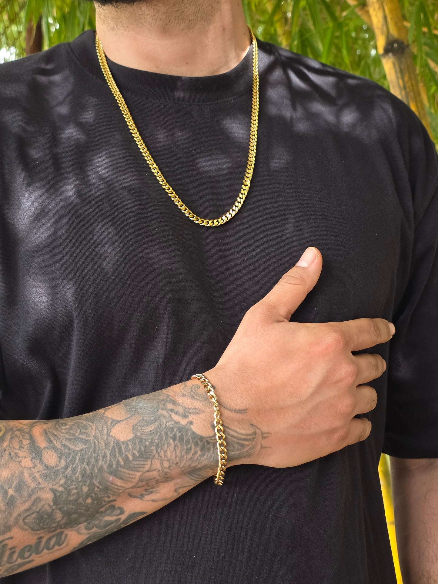 Combo Cubana 6mm Oro Laminado 18K | Cadena 65 cm + Pulsera 20 cm