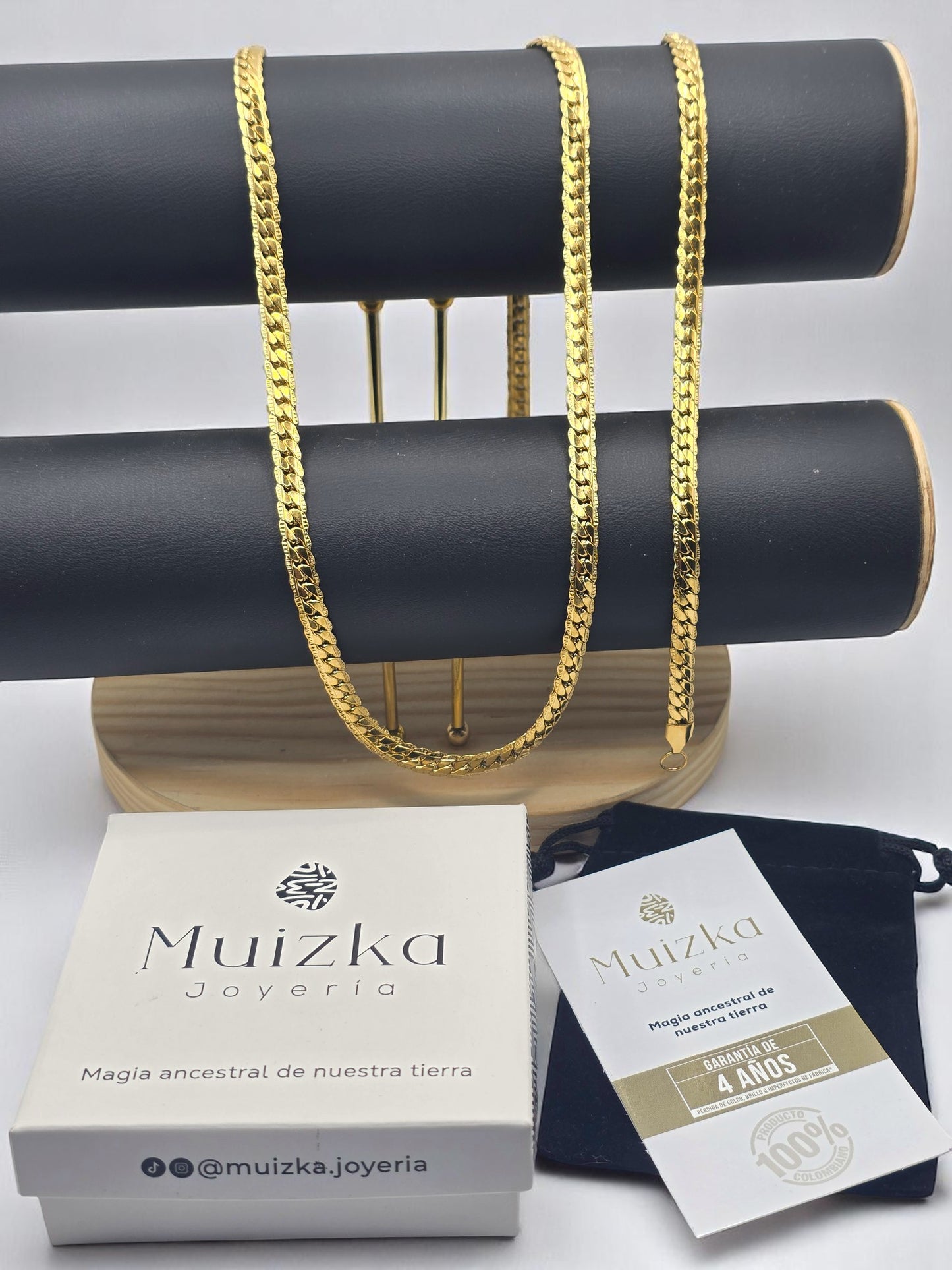 Combo Grabada 6 mm Oro Laminado 18K | Cadena 65 cm + Pulsera 20cm