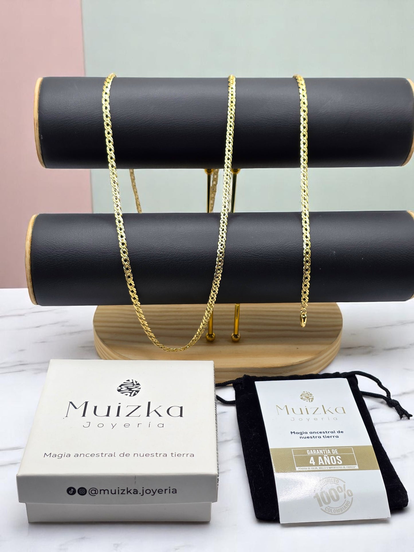 Combo Entrelazada 4mm Oro Laminado 18K | Cadena 65 cm+ Pulsera 20 cm