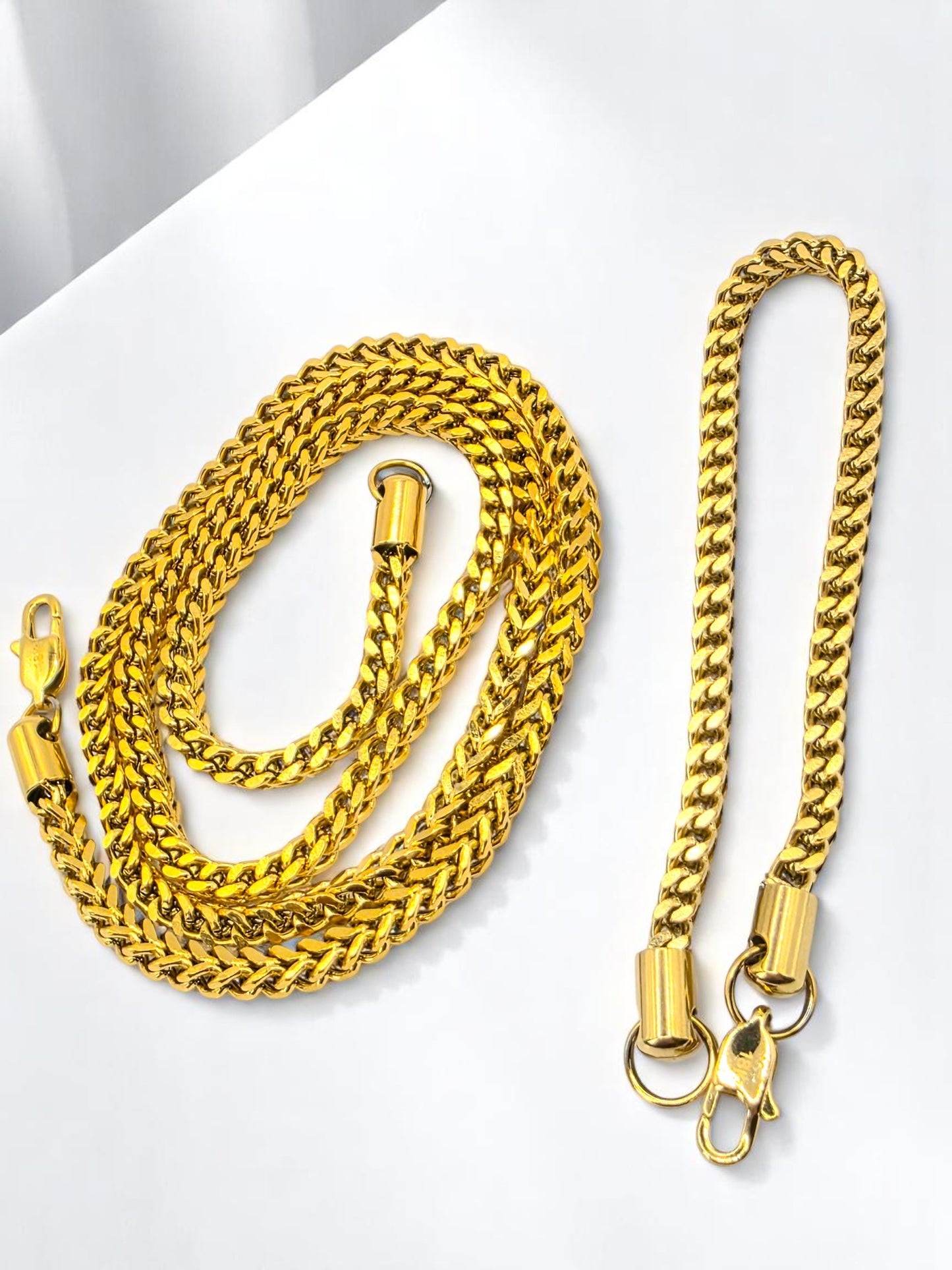 Combo Franco 4mm | Cadena 65 cm + Pulsera 20 cm | Oro Laminado 18K