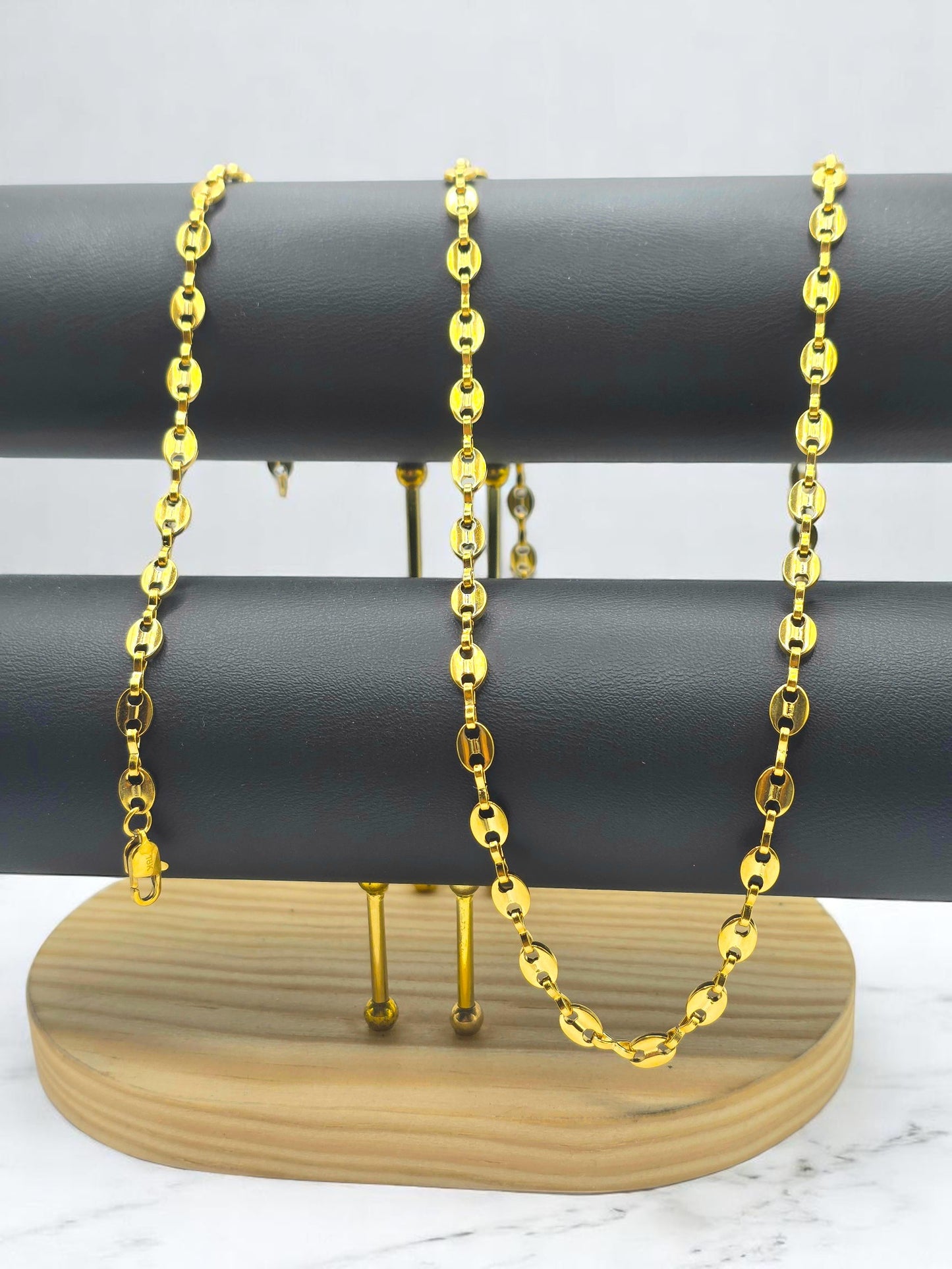 Combo Gucci Oro Laminado 18K | Grano de Café | Cadena 65 cm 5.5mm + Pulsera 20cm 6mm