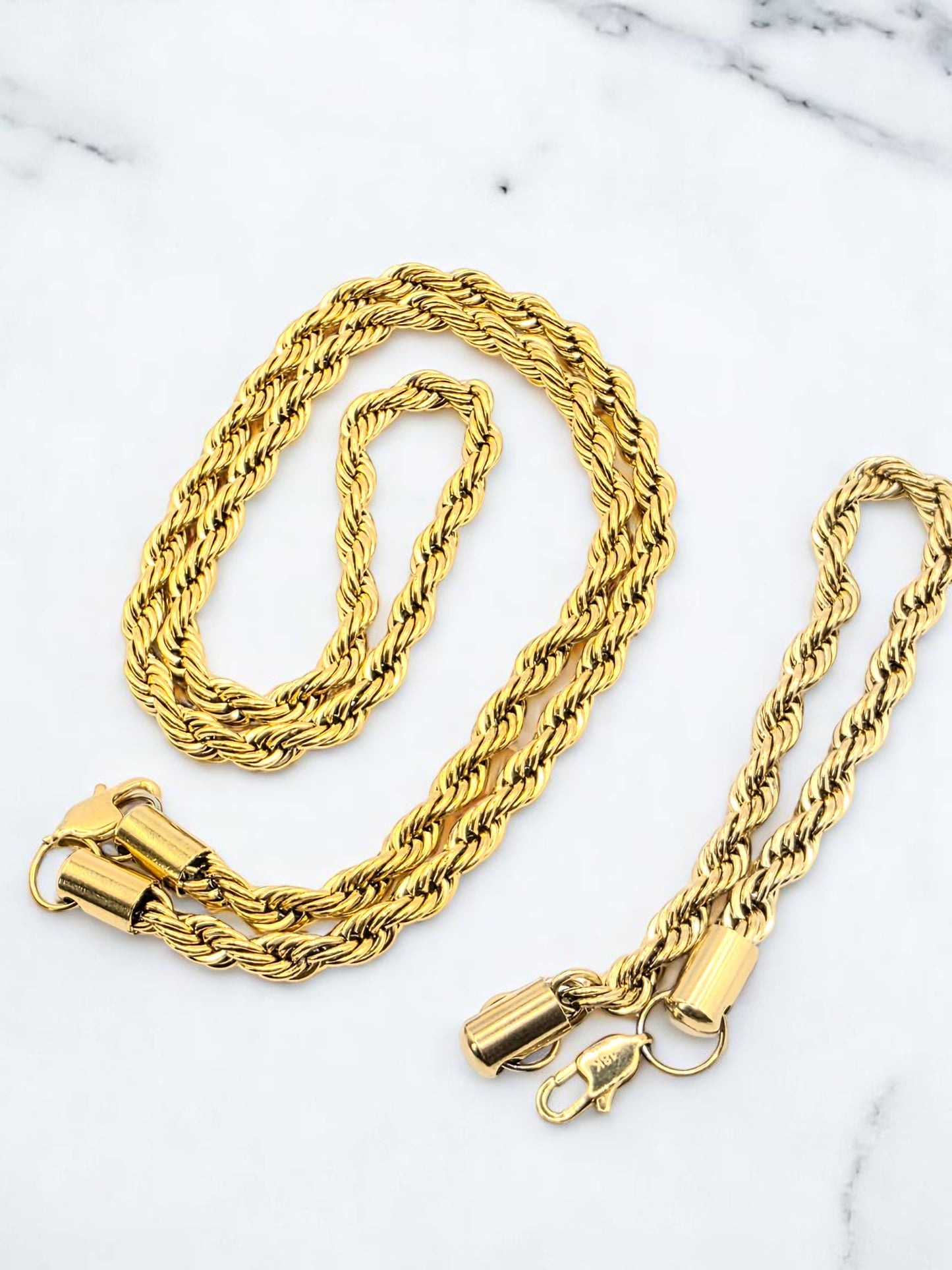 Combo Lazo 6mm Oro Laminado 18K | Cadena 65 cm + Pulsera 20 cm