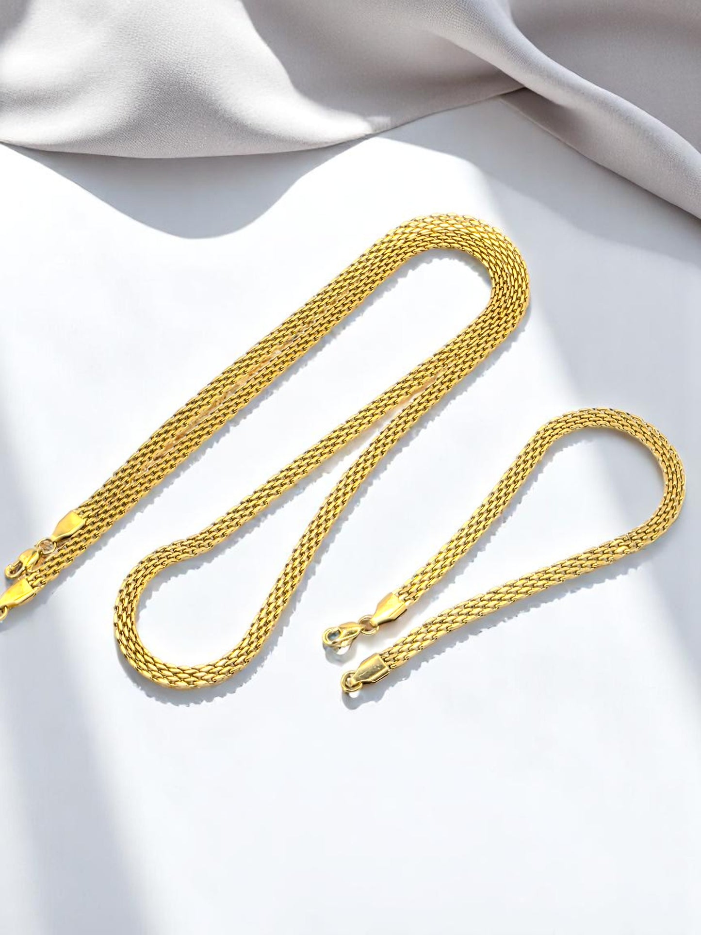 Combo Chinesca 4mm Oro Laminado 18K | Cadena 60cm + Pulsera 20cm