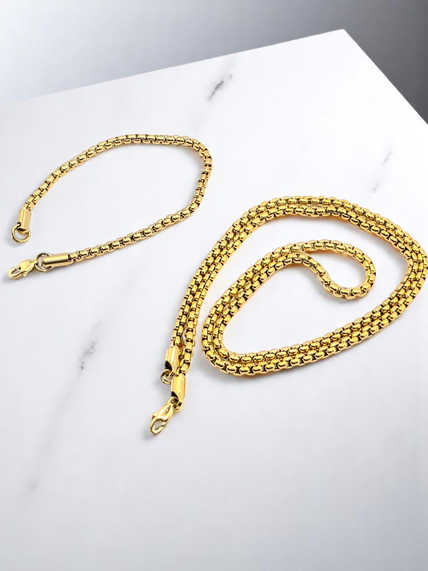 Combo Valenciana 4mm Oro Laminado 18K | Cadena 65 cm + Pulsera 20 cm