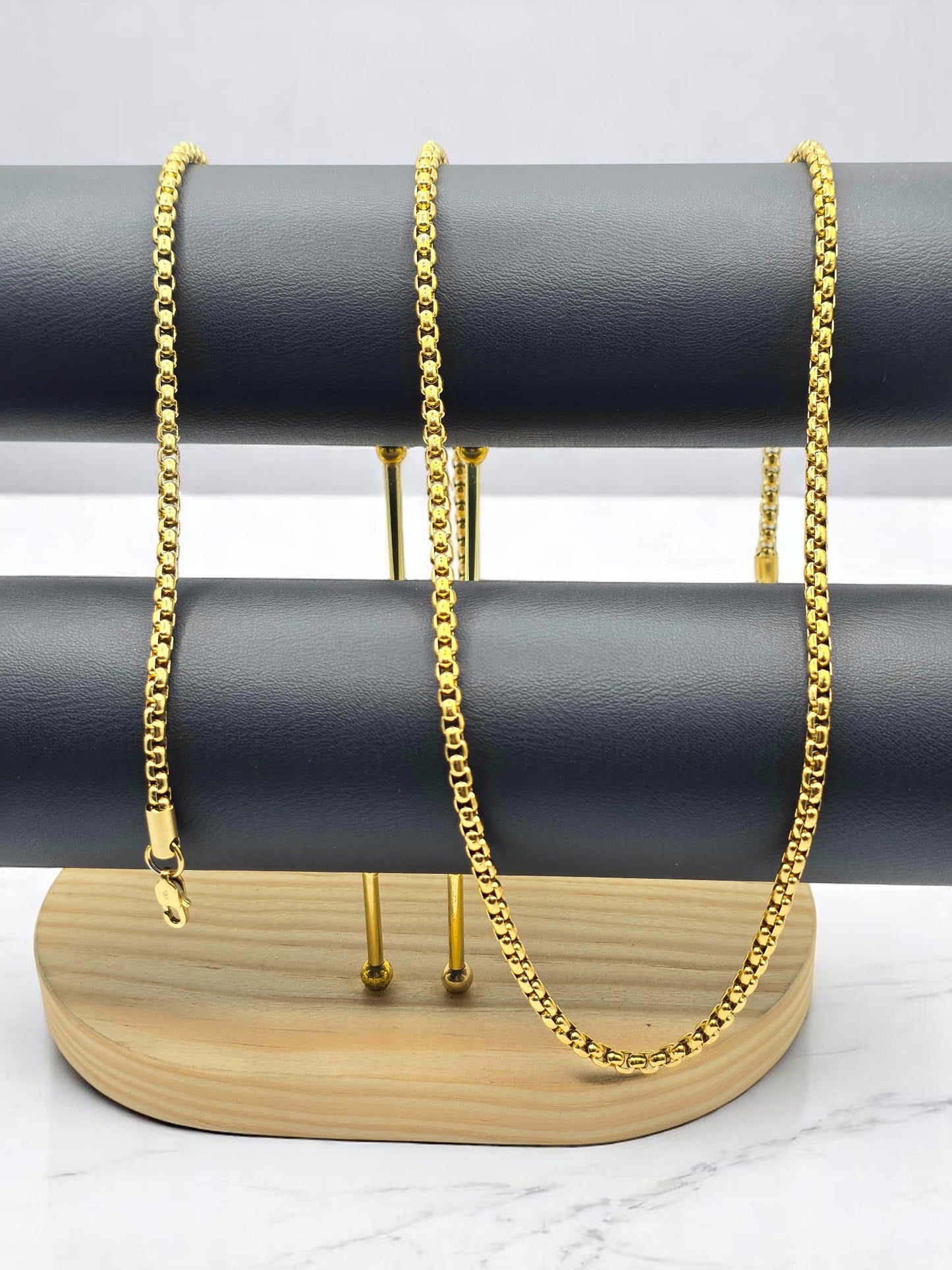 Combo Valenciana 4mm Oro Laminado 18K | Cadena 65 cm + Pulsera 20 cm
