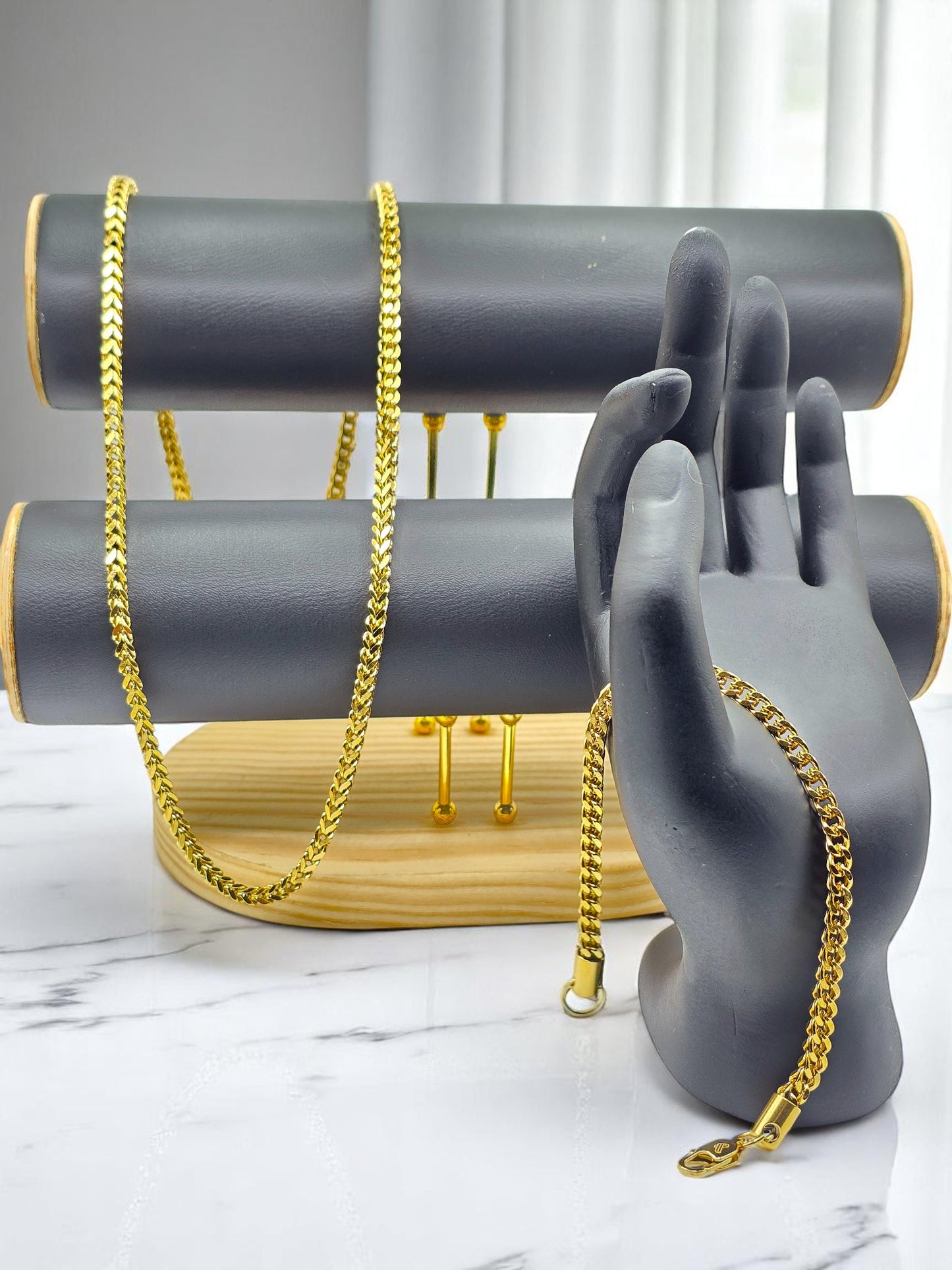 Combo Franco 4mm | Cadena 65 cm + Pulsera 20 cm | Oro Laminado 18K