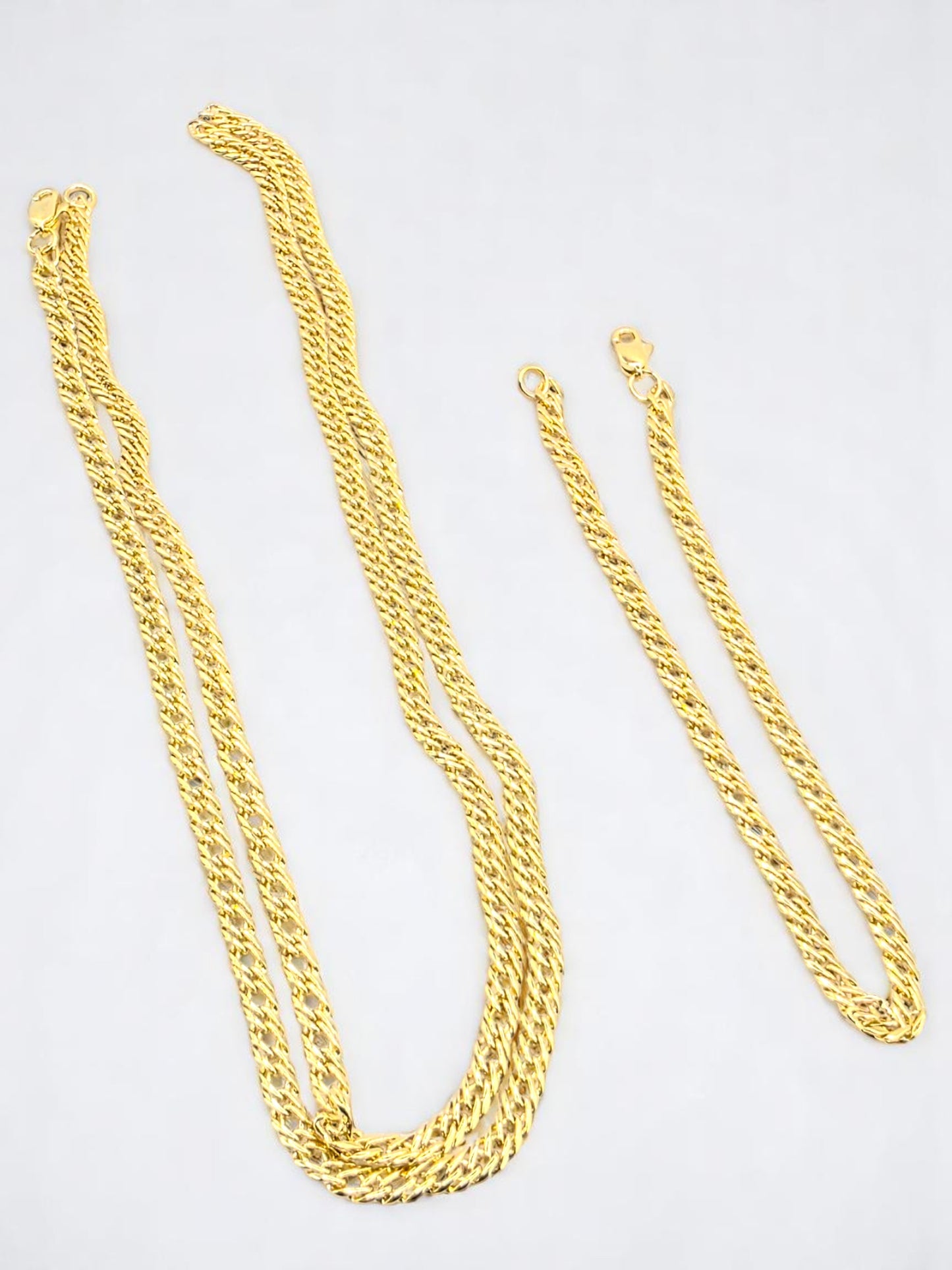 Combo Entrelazada 4mm Oro Laminado 18K | Cadena 65 cm+ Pulsera 20 cm